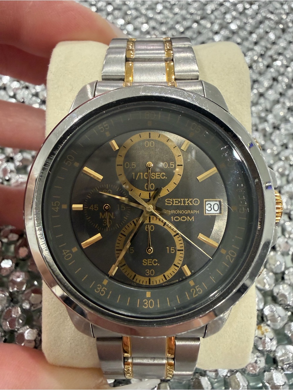 Seiko Two-Tone Black and Gold Chronograph Men's Watch